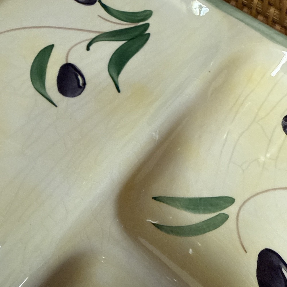 The Cellar "Olive Accents" Porcelain 3 Part Relish Dish Made In Italy - Picture 13 of 14
